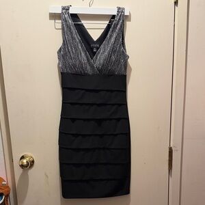 Enfocus Studio Silver and Black Layered Mini Dress